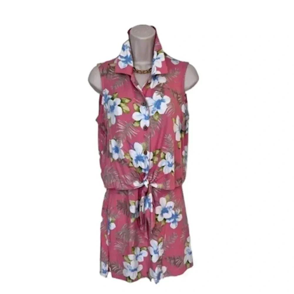 Vintage MARSH Landing pink sleeveless button down liberty floral set skort med